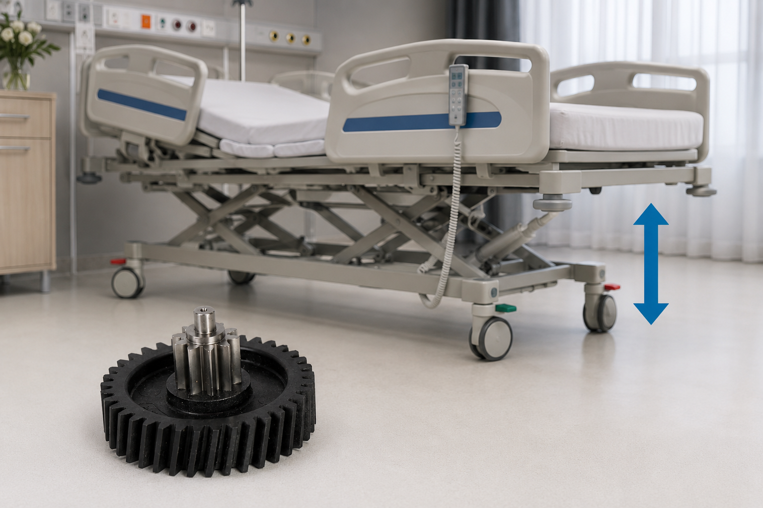 Metallumspritzung - Höhenverstellung Krankenhausbett